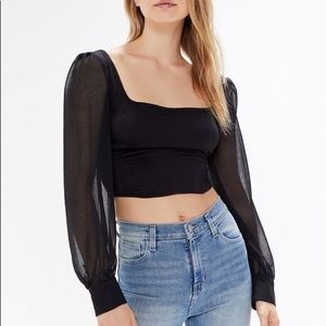 UO Lena Sheer Sleeve Square Neck Blouse